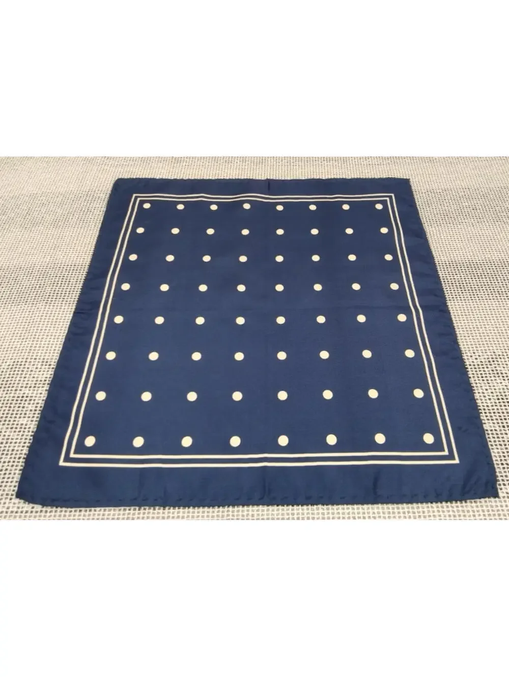 Vintage Navy Blue Silk Hnakie White Polka Dots NAUTICAL Menswear Handkerchief